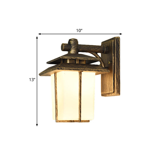 Trapezoid Wall Lamp With 1 Light - 7.5/10 Wide Opaque Glass Mounted Lighting In Black/Brass