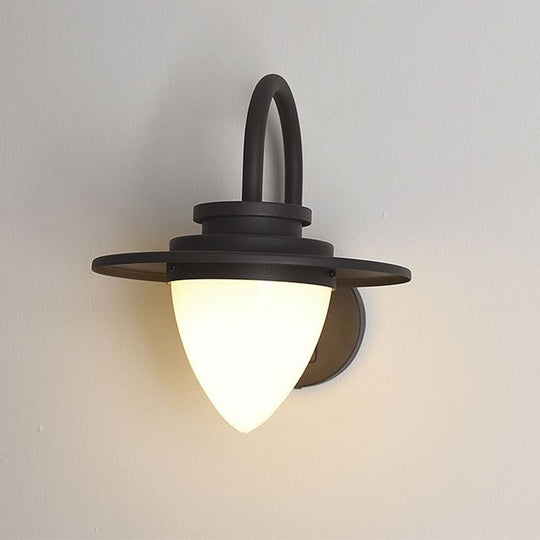 Conic Lodge Wall Lamp: Antique White Glass 1 Bulb Black/Dark Coffee Round Shade