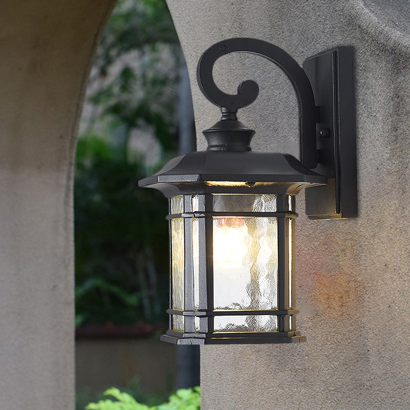 Rustic Water Glass Lantern Wall Mount Light - 8.5/10.5 Width Black/Brass Doorway Lamp Black / 8.5