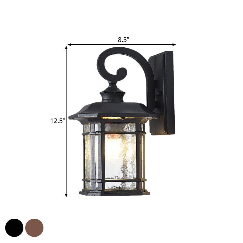 Rustic Water Glass Lantern Wall Mount Light - 8.5/10.5 Width Black/Brass Doorway Lamp