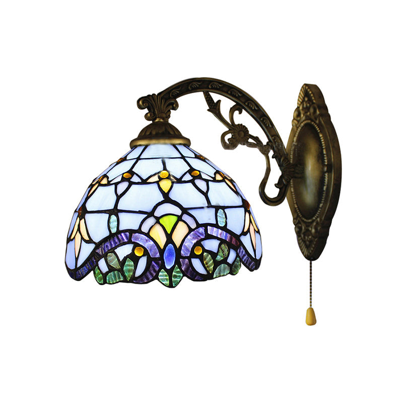 Baroque Style Stained Glass Wall Sconce Light - Sky Blue/Navy Blue