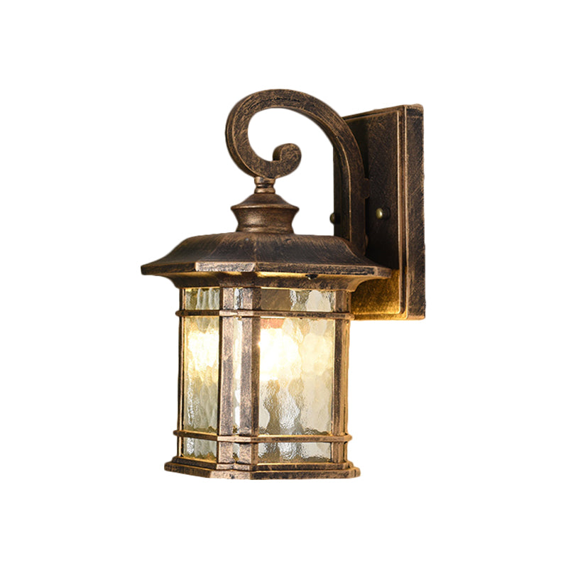 Rustic Water Glass Lantern Wall Mount Light - 8.5/10.5 Width Black/Brass Doorway Lamp
