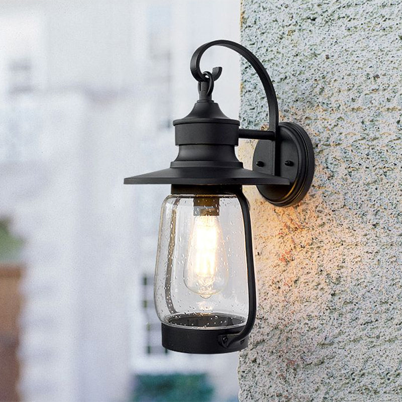 Seedy Glass Wall-Mounted Farmhouse Light Fixture - 1 Bulb Black Urn Design