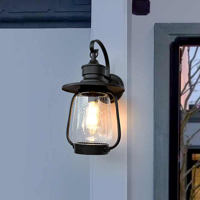 Seedy Glass Wall-Mounted Farmhouse Light Fixture - 1 Bulb Black Urn Design