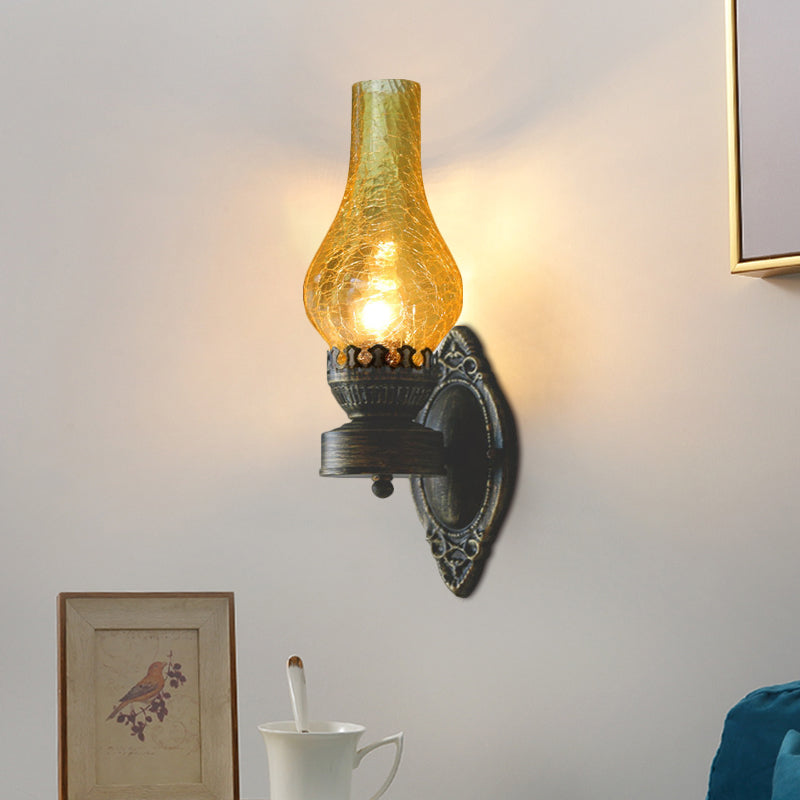Head Vase Wall Lamp With Nautical Black Finish And Crackle Glass - Ideal For Lighting Yellow