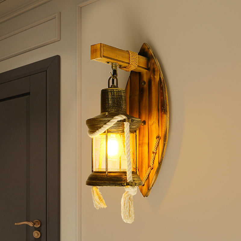 Rustic Lantern Wall Sconce With Clear Glass Antique Bronze Finish