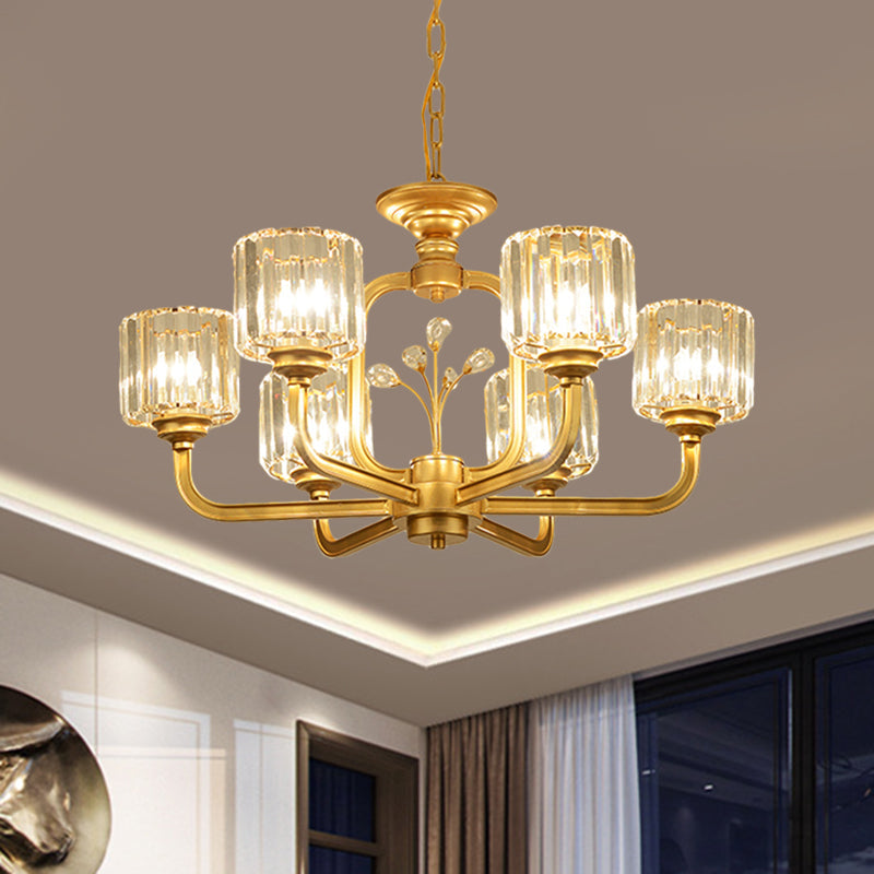 Modern 6/8-Bulb Chandelier In Black/Gold With Crystal Prisms Shade For Living Room Suspension
