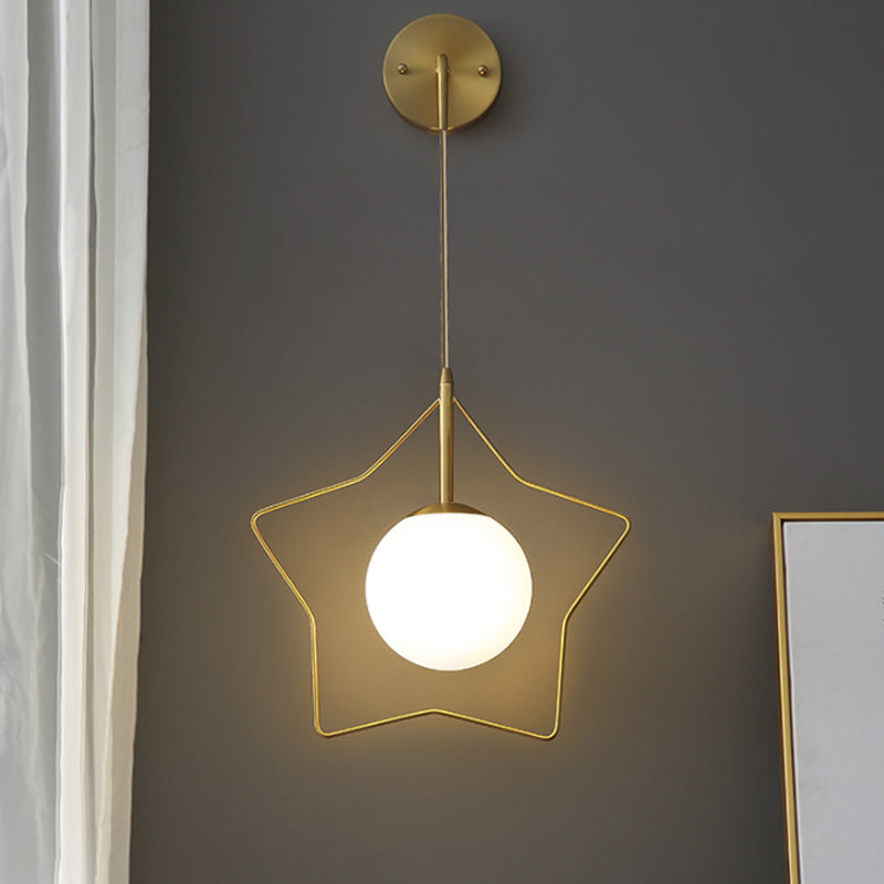 Minimalist Gold Metallic Star Wall Mounted Light With White Glass Shade - Sleek 1 Bulb Lighting
