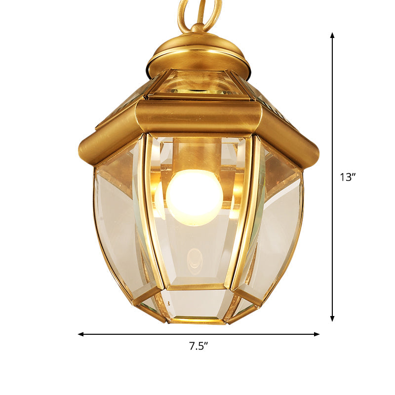 Antiqued Gold Glass Lantern Ceiling Pendant Light For Corridor