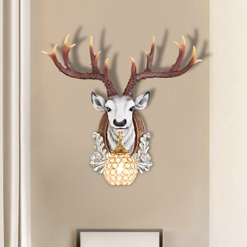 Grey/Yellow Deer Head Wall Sconce With Beveled K9 Crystal For Living Room Grey