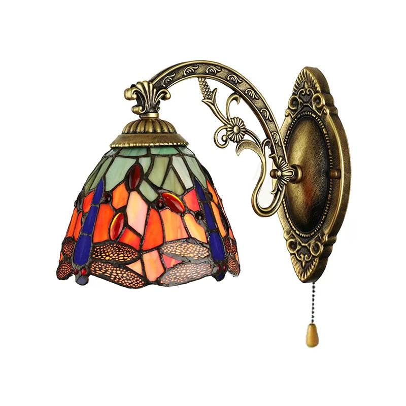 Dragonfly Wall Mount Stained Glass Sconce - Lodge Style Multicolor Light Fixture