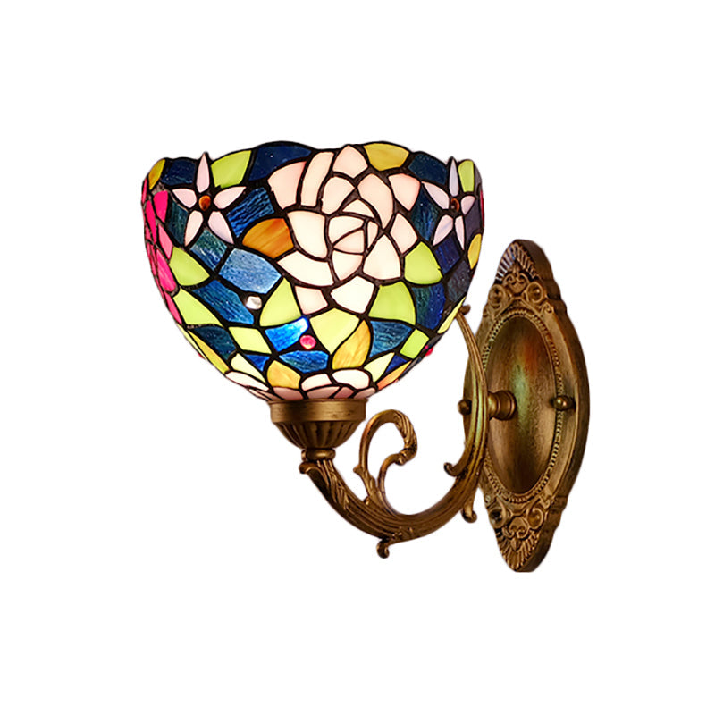 Lodge Flower Wall Sconce With Curved Arm - Stylish Mini Lighting For Living Room