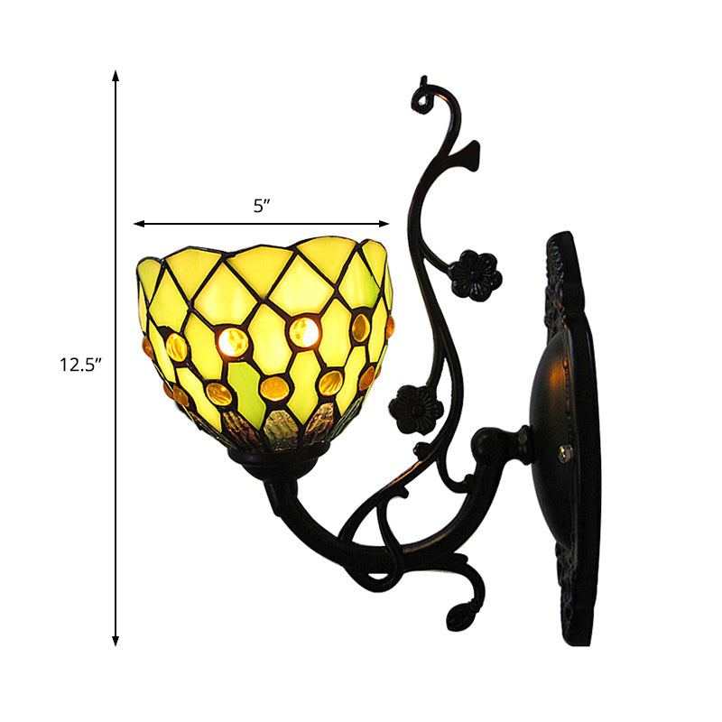 Beaded Stained Glass Bowl Wall Mount Light - 1 Mini Lighting