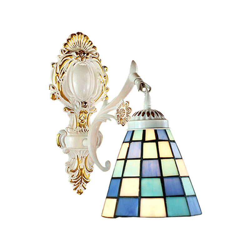 Tiffany Stained Glass Wall Sconce Lamp: Bell Shade 1-Light White