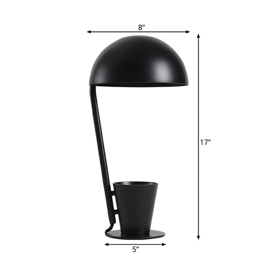 Contemporary Dome Metallic Shade Desk Lamp - Black/Gray 1-Bulb Reading Book Light With Storage Cup