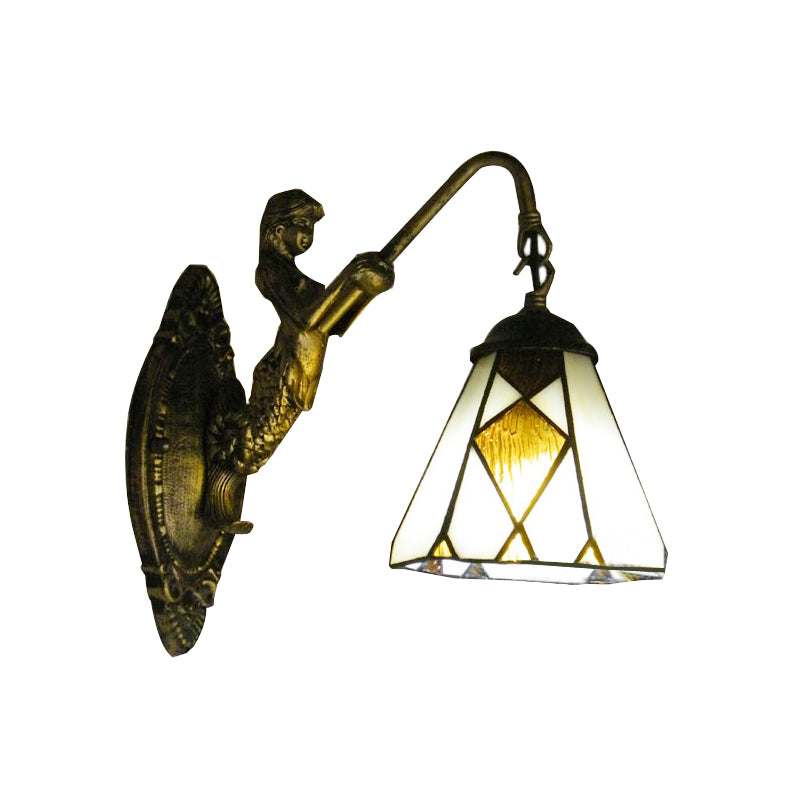 Mermaid Backplate Tiffany Cone Wall Sconce Light With Beige Glass