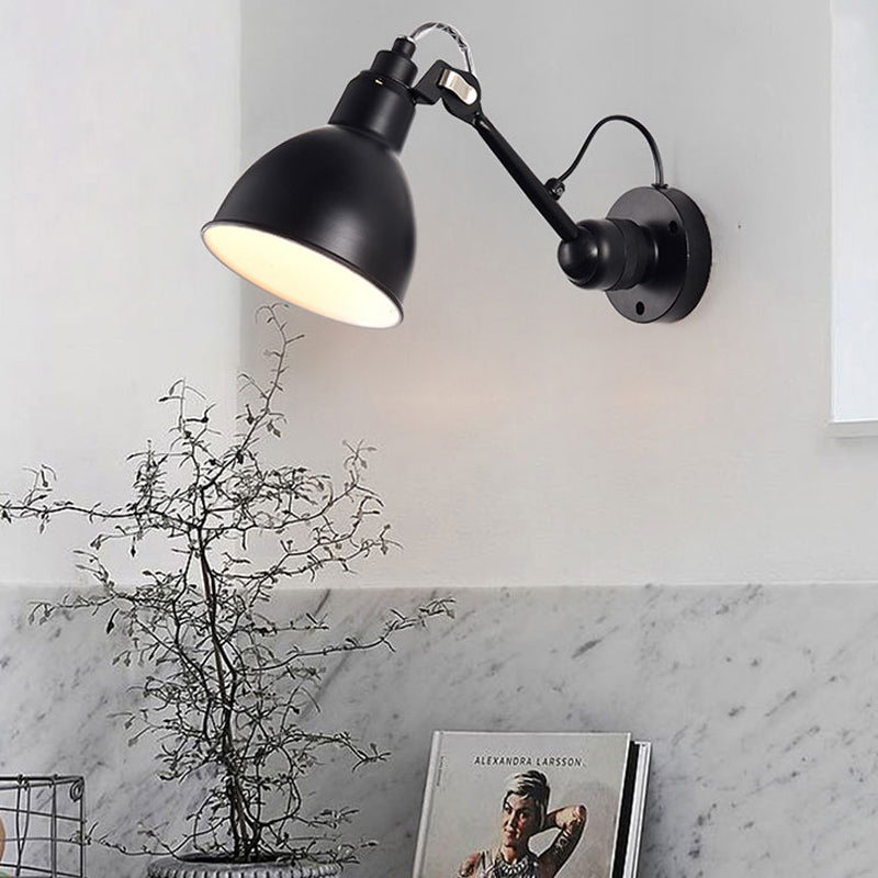 Minimalist 1-Head Wall Lamp With Metal Shade - Black/White Sconce Lighting For Living Room Black