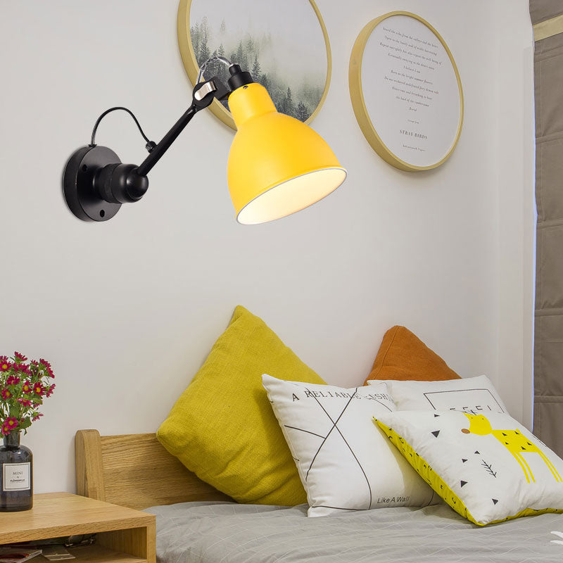 Minimalist 1-Head Wall Lamp With Metal Shade - Black/White Sconce Lighting For Living Room Yellow