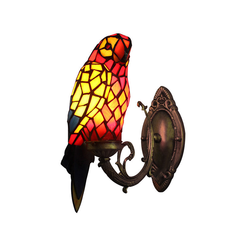 Colorful Glass Tiffany Parrot Wall Sconce: Stylish Indoor Mount Light For Corridors