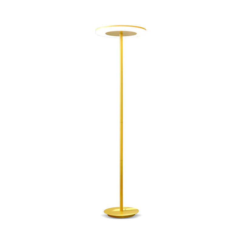 Macaron-Style Led Floor Lamp - Acrylic Disc Stand With Slender Pink/Yellow Stem: Warm/White Light