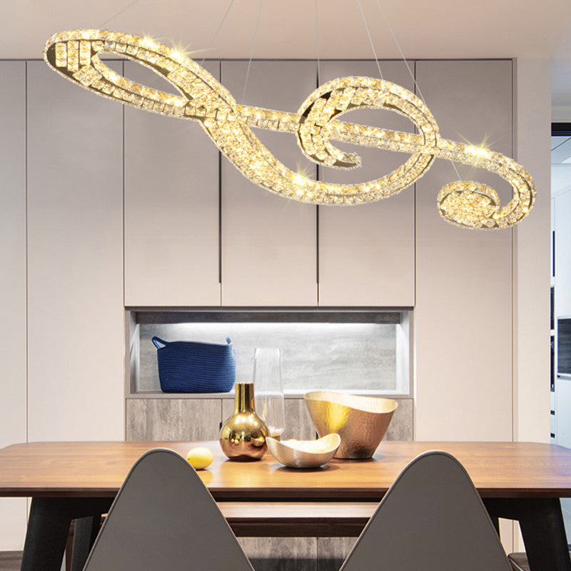 Contemporary Stainless-Steel Led Music Note Pendant Chandelier For Bedroom
