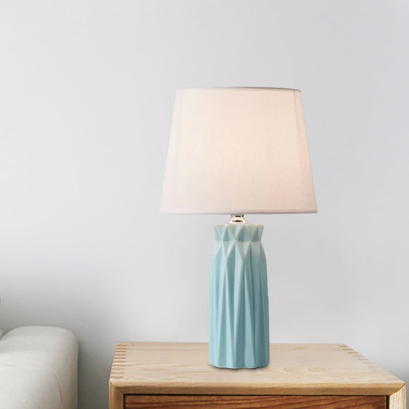 Modern Fabric Cone Led Night Table Lamp - 1-Bulb Pink/Blue Ceramic Base Blue
