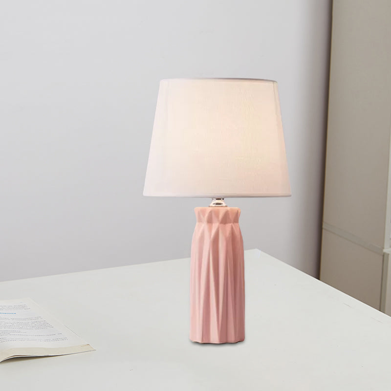 Ksora - Pink/Blue Fabric Cone Reading Light Modernism 1-Bulb Pink/Blue Night Table Lamp with Ceramic Base