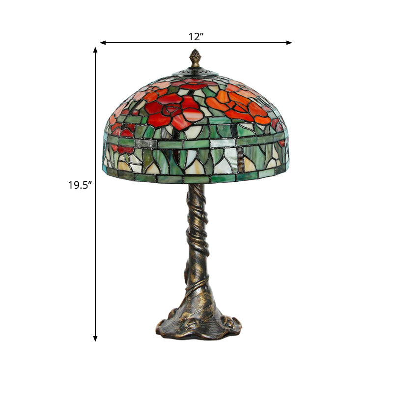Eliana - Tiffany-Style Stained Glass Dome Desk Lamp: Green-Red Task Lighting