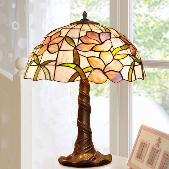 Mary - Tiffany Domed Table Lamp: Coffee, 1-Head Cut Glass, Pull Chains