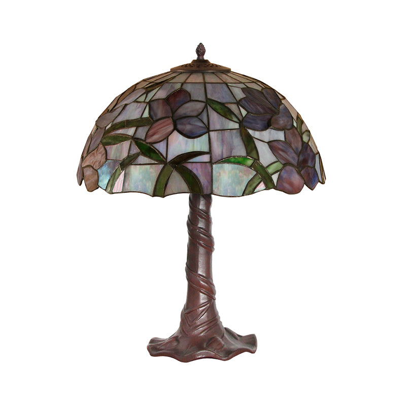 Mary - Tiffany Domed Table Lamp: Coffee, 1-Head Cut Glass, Pull Chains