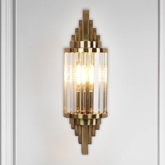 Modern Clear Crystal Wall Sconce - Brass Flush Mount Bedside Light
