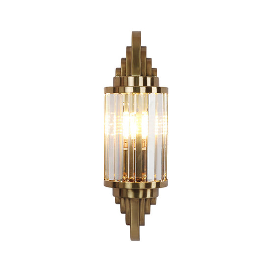 Modern Clear Crystal Wall Sconce - Brass Flush Mount Bedside Light