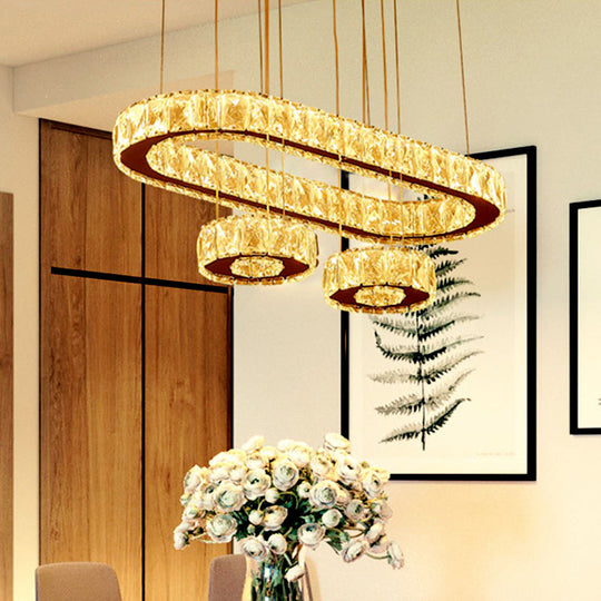 Modern Crystal Oval Chandelier With Led Suspension In Chrome Stainless-Steel