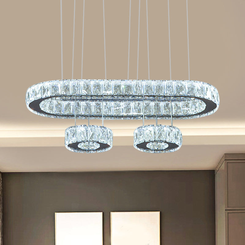 Modern Crystal Oval Chandelier With Led Suspension In Chrome