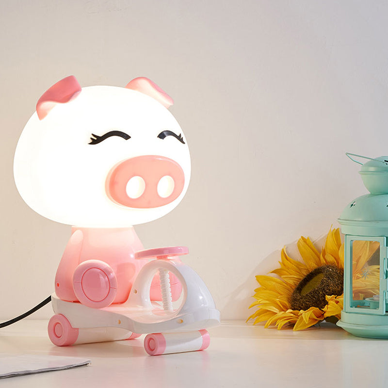 Kids Bedroom Cartoon Night Table Lamp Pig Frog Panda Reading Book Light (Black/Pink/Green) Pink