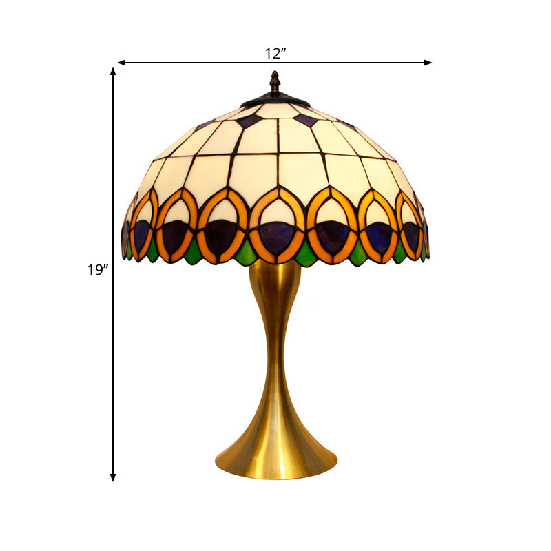 Valeria - Brass 1-Light Nightstand Lighting Traditional Bowl Stained Art Glass Desk Lamp with Peacock Feather Pattern in Brass