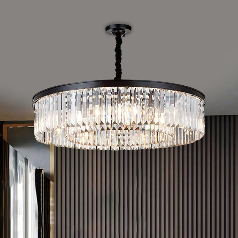 Modern Faceted Crystal 4-Headed Tiered Circle Chandelier - Black