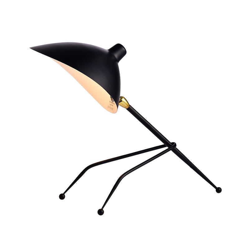 Cartoon 1-Head Metal Nightstand Lamp: Black Bowl Reading Light With Tripod And Adjustable Shade
