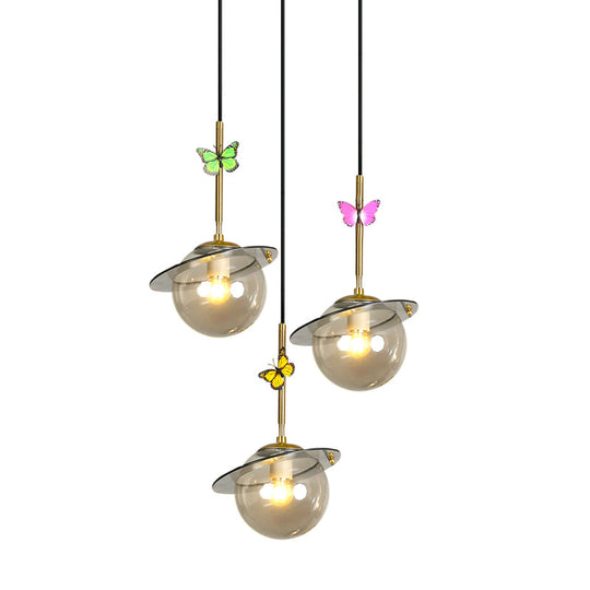 Opal Glass Hanging Light With Dragonfly Deco - 3-Bulb Pendant Lighting In White/Clear/Smoky
