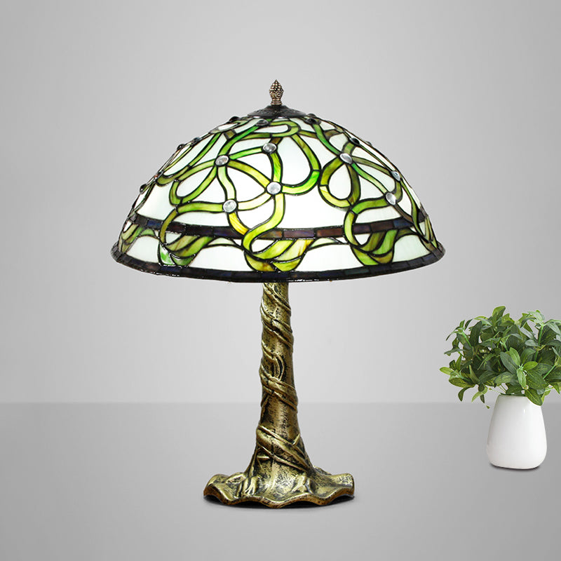 Isabelle - Stained Bowl Hand-Cut Stained Glass Table Light Baroque 1 Bulb Brass Night Lamp with Pull Chains