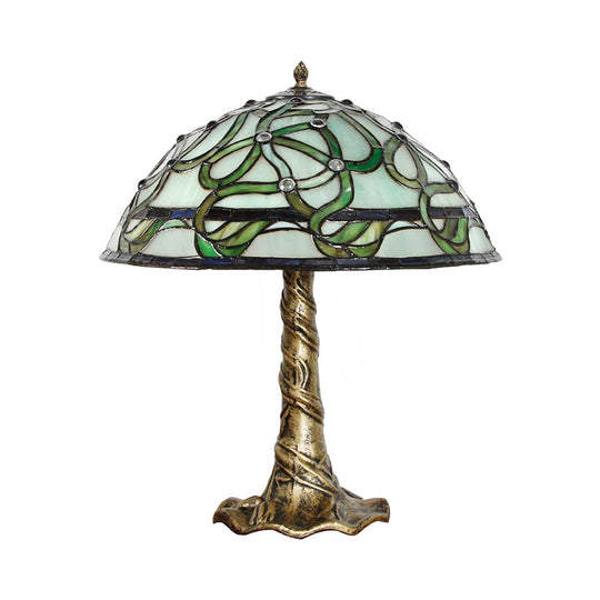 Isabelle - Stained Bowl Hand-Cut Stained Glass Table Light Baroque 1 Bulb Brass Night Lamp with Pull Chains