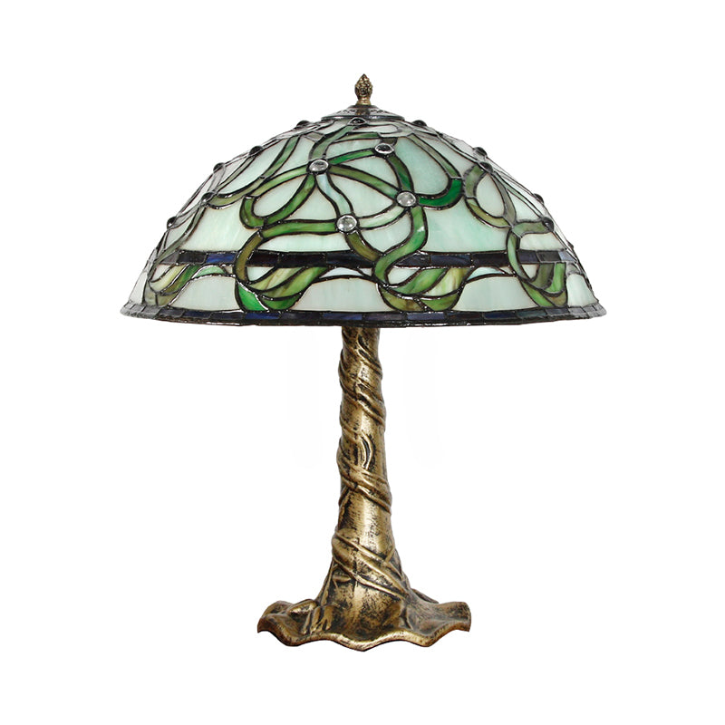 Baroque Stained Glass Table Lamp: Hand-Cut Bowl Design With Pull Chains Brass Finish