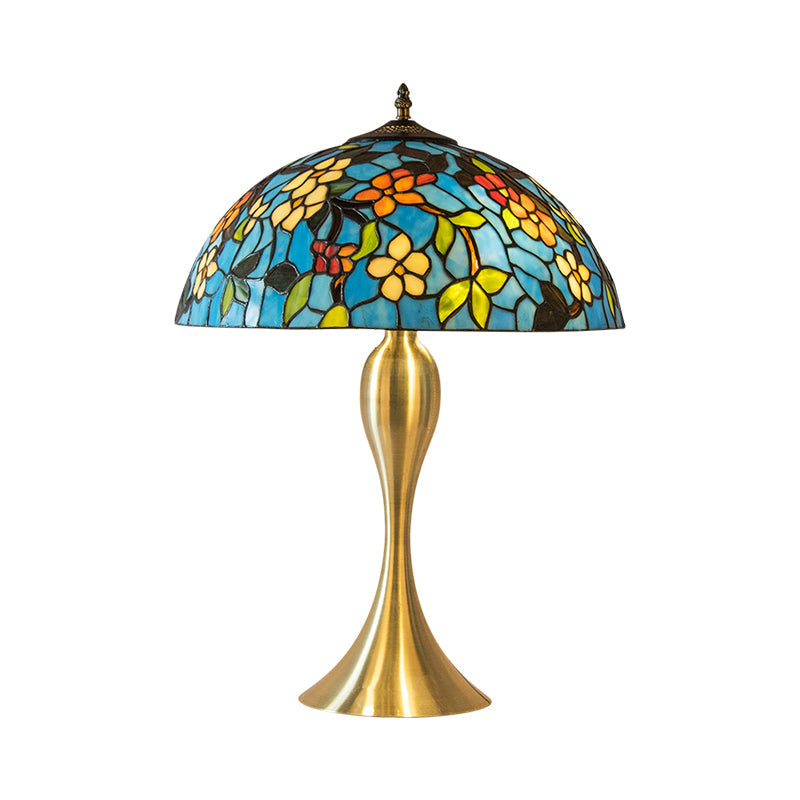 Lucie - Blue Flower Stained Glass Dome Nightstand Lamp – Mediterranean Style