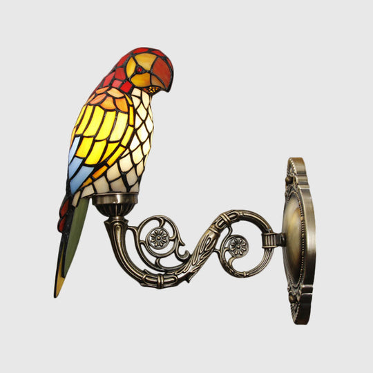 Handcrafted Stained Glass Parrot Wall Mount Lamp - Classic 1 Light Feature With White/Red/Yellow