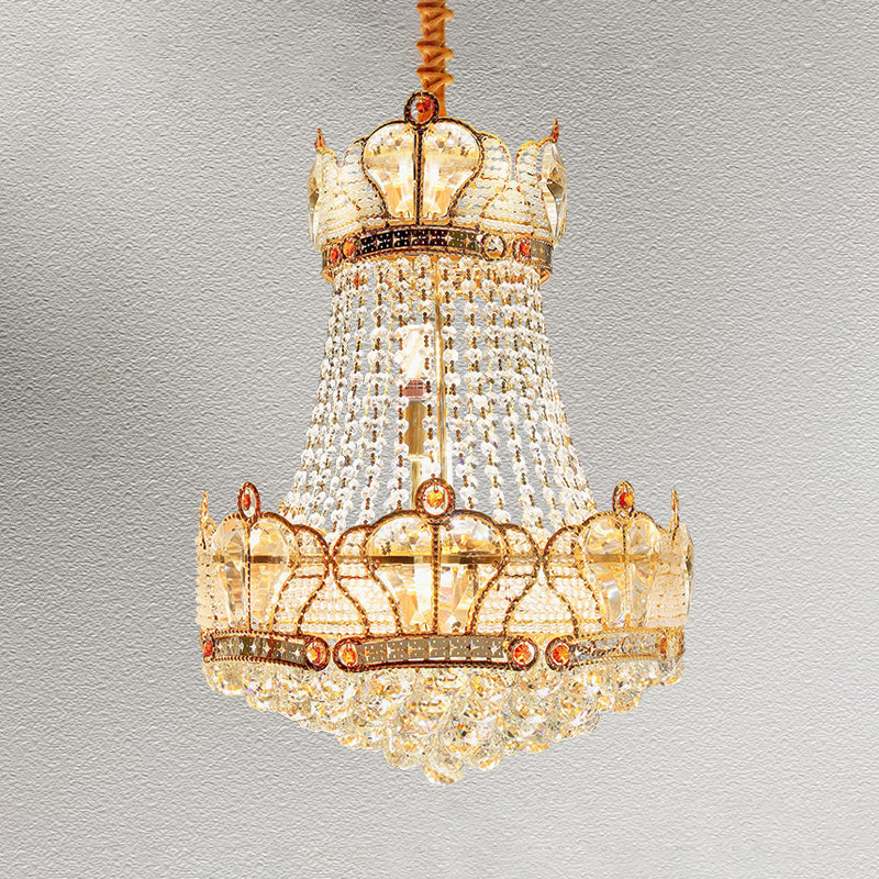 Modern Gold Crystal Strand Chandelier - 8 Light Pendant Lamp For Living Room