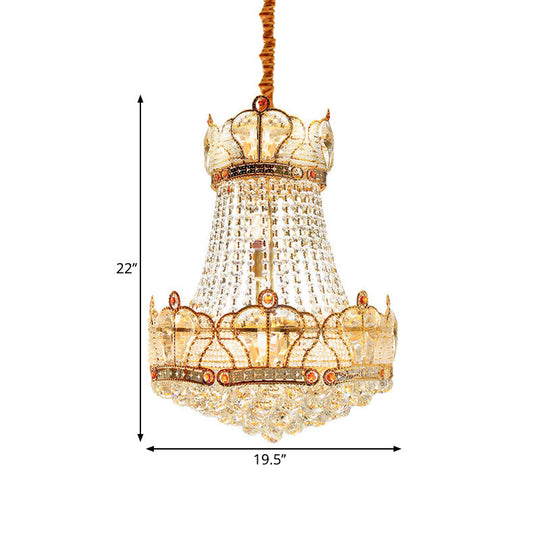 Modern Gold Crystal Strand Chandelier - 8 Light Pendant Lamp For Living Room