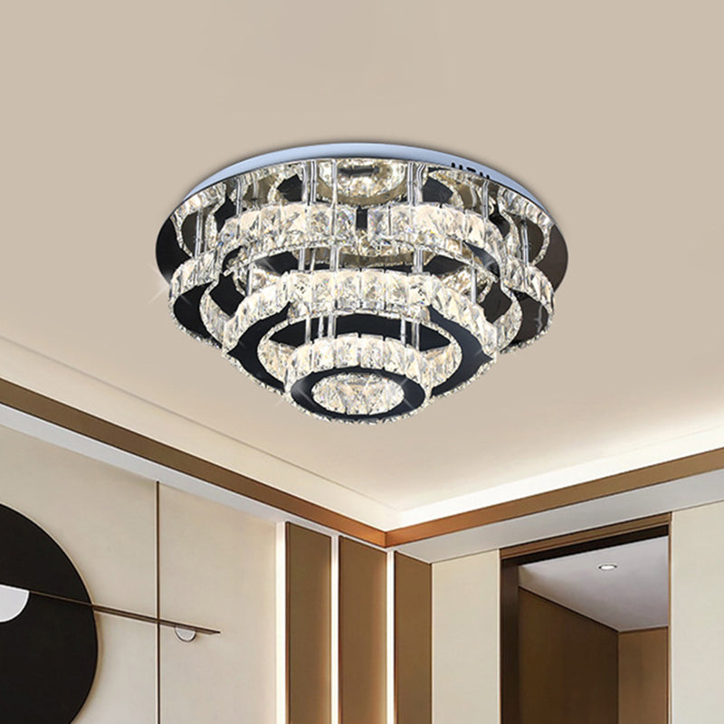Modern Crystal 3-Layer Led Semi-Flush Ceiling Light With Remote Stepless Dimming Chrome / Control