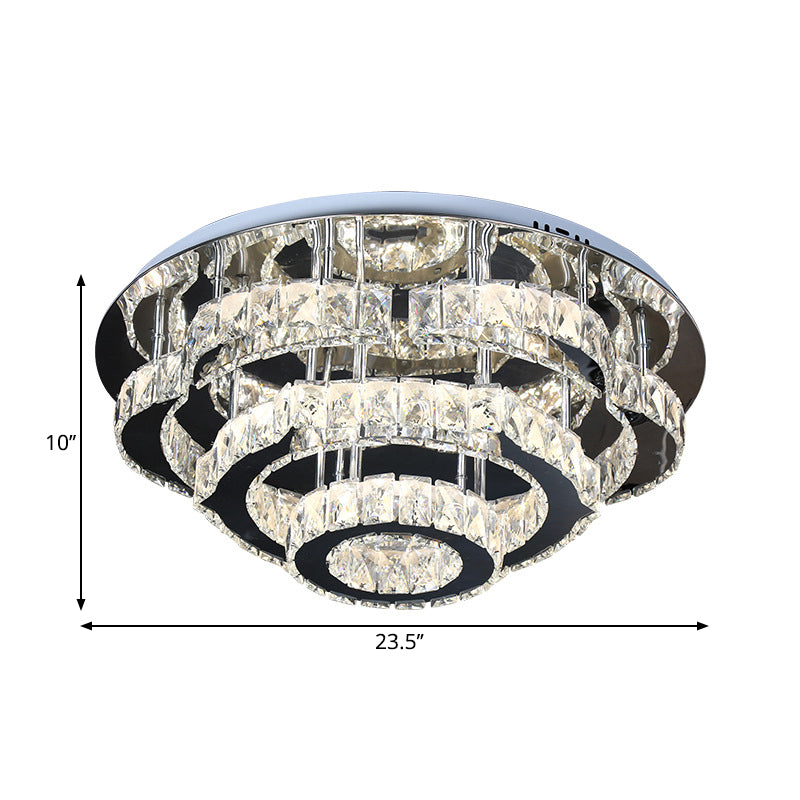 Modern Crystal 3-Layer Led Semi-Flush Ceiling Light With Remote Stepless Dimming