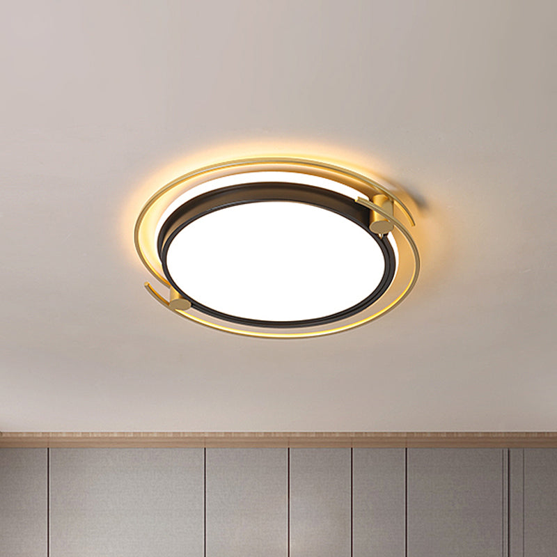 Modern Rounded/Square Flush Mount Ceiling Light: Acrylic Led Lamp In Black-Gold / Round