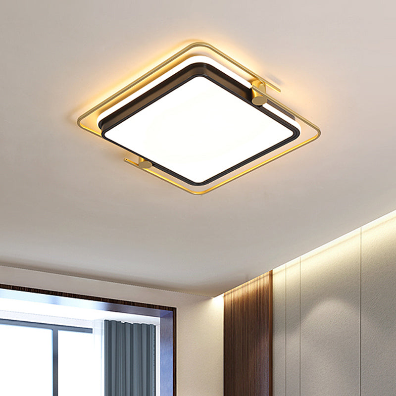 Modern Rounded/Square Flush Mount Ceiling Light: Acrylic Led Lamp In Black-Gold / Square